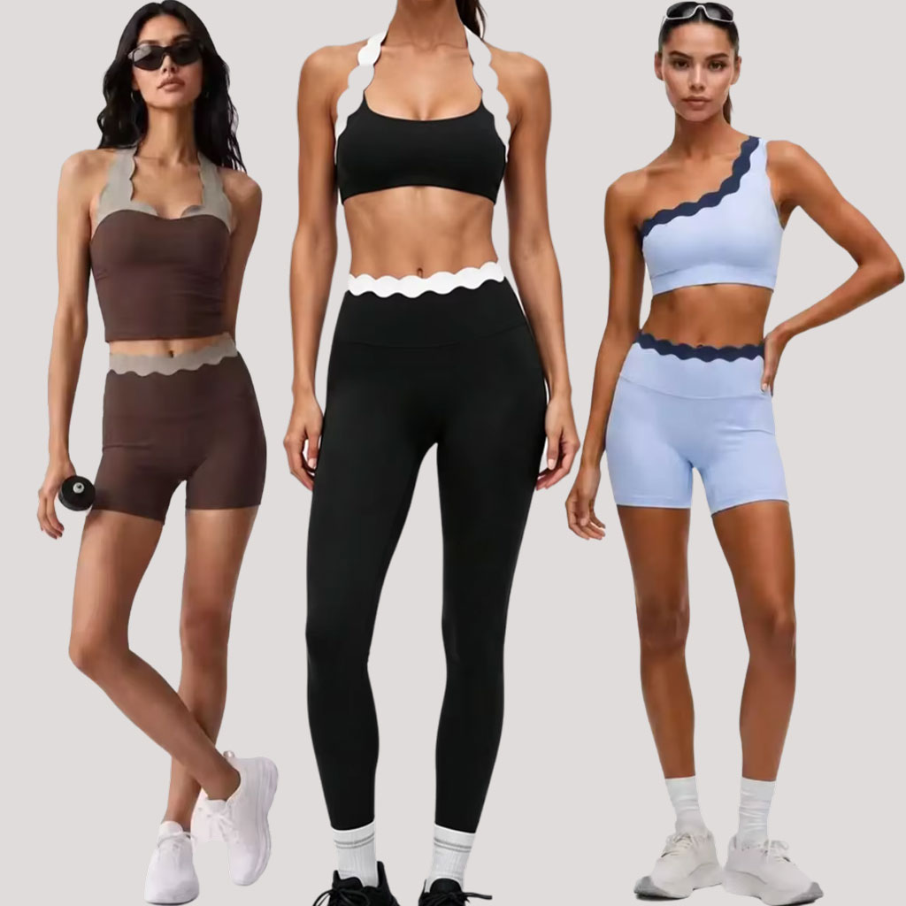 Lace Bralette Set - 2-teiliges Yoga-Outfit für Damen, zweifarbiges, gewelltes